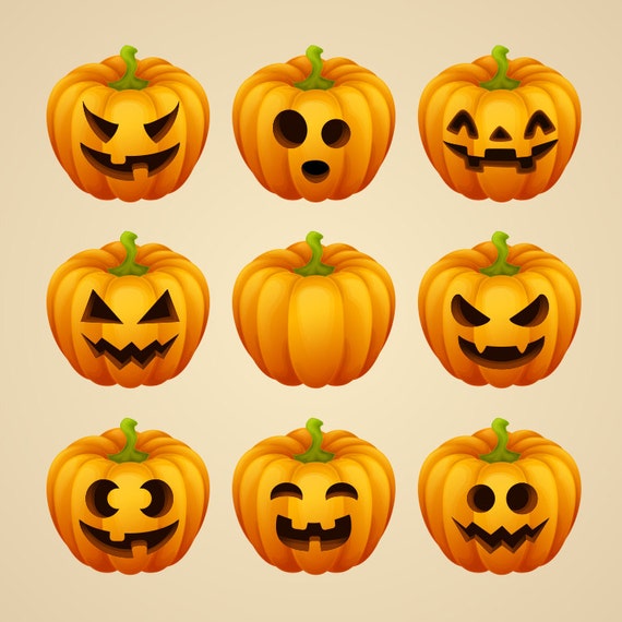 Halloween Pumpkins Clip Art Collection Jack O Lantern Clipart Vector Graphic