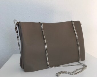 shoulderbag foldover ‚Vera' crossbody leather mud clutch handbag umhängetasche ledertasche