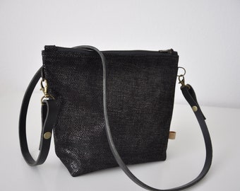 shoulderbag 'Susan' leather black shiny crossbody umhängetasche ledertasche