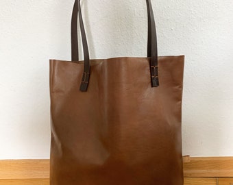 shopper ‚Hedi’ leather brown tote bag handstiching