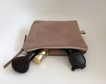 cosmetic bag 'Ava' soft leather taupe handbag Kosmetiktasche