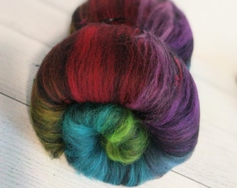 Dark Rainbow Merino Wool Art Batt - Spinning, Felting, Weaving (2.9 oz)