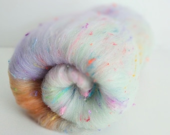 Birthday Cake Merino Wool Batt: Pastel Sprinkles, Spinning Fiber (2.4 oz)
