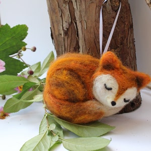 Cute Fox Ornament,  Felted Fox Ornament,  Sleepy Fox,  Wool Ornament,  Animal Ornament, Christmas Fox Ornament,  Cute / Sleepy Fox Ornament