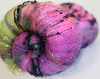 Colorful Merino Art Batt: Sari Silk Spinning Fiber (2.5 oz)