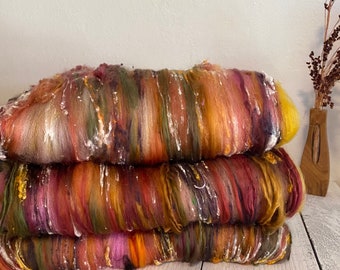 Autumn Colors Art Batt,  Merino Batt,  Spinning Art Batt,  Art Yarn,  Spinning Wool,  Spinning,  Felting Fiber, Art Batt, , Weaving, BFL