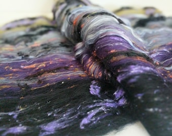 Fall Colors Merino Art Batt: Silk Thread Spinning Fiber (2.4 oz)