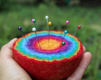 Wool Pincushion, Felted Wool,  Rainbow Pincushion, Colorful Pincushion,  Large Wool Pincushion,  Pincushion, Wool,  Rainbow,  100% Wool