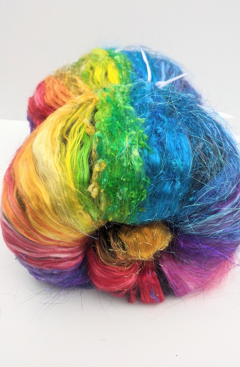 Multicolor Batt Art Batt Felting with Merino Silk Noil Spinning Fibers Hand dyed Fibers Colorful Wool 2.6 oz Merino Silk Batt