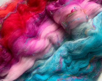 Colorful Merino Art Batt: Sari Silk Spinning Fiber (2.5 oz)