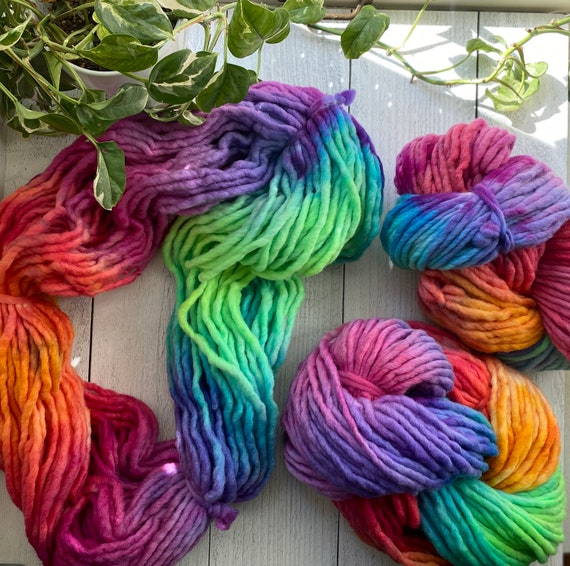 Super Bulky Yarn, Merino Wool, Chunky Colorful Yarn, Super Bulky Rainbow,  Hand Dyed Yarn, Handspun 