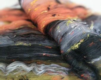 Colores de otoño Art Batt, Merino Batt, Spinning Art Batt, Art Yarn, Spinning Wool, Spinning, Felting Fiber, Art Batt, Sari Silk, Weaving