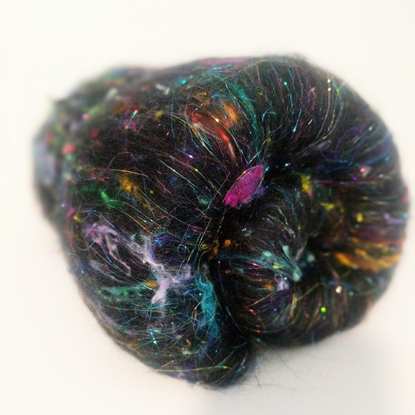 Fireworks Wool Batt,  Art Batt,  Black Merino Batt,  Art Yarn,  Spinning Wool,  Spinning Batt,  Black Roving,  Weaving Wool,  Felting Wool