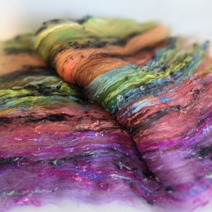 Magic Carpet Art Batt,  Merino Batt,  Spinning Art Batt,  Art Yarn,  Spinning Wool,  Spinning,  Felting Fiber, Art Batt,  Bamboo, Angelina,