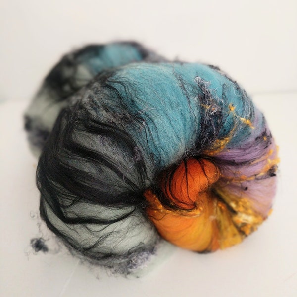 Fall Colors Art Batt,  Merino Batt,  Spinning Art Batt,  Art Yarn,  Spinning Wool,  Spinning,  Felting Fiber, Art Batt, Sari Silk, Weaving
