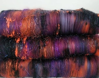 Hand Dyed Merino Art Batt: Silk, Angelina Fiber, 2.6oz
