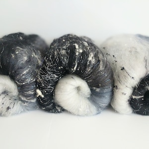 Gradient Batt,  Merino Spinning Batts,  Art Batts,  Carded Batts,  Black Gray and White Batt,  Spinning Wool,  Carded Fibers,  Felting