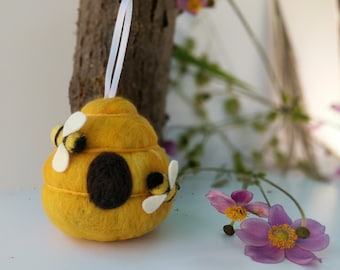 Beehive Ornament,  Bee Ornament,  Save the Bees,  Honey Bee Ornament,  Christmas Ornament,  Needle Felted Ornament,  Bees,  Wool Ornament