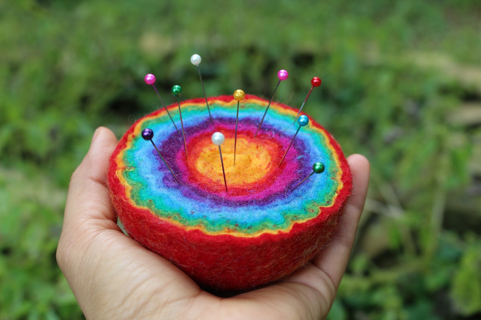 Wool Pincushion Felted Wool Rainbow Pincushion Colorful Etsy