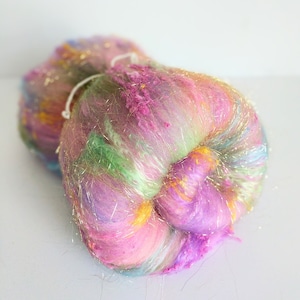 Colorful Merino Art Batt: Silk Noil Fiber for Spinning & Felting  2.0 oz