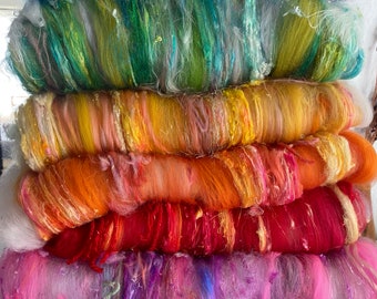 Colorful Art Batt,  Merino Batt,  Spinning Art Batt,  Art Yarn,  Spinning Wool,  Spinning,  Felting Fiber, Art Batt,  BFL,  Corriedale