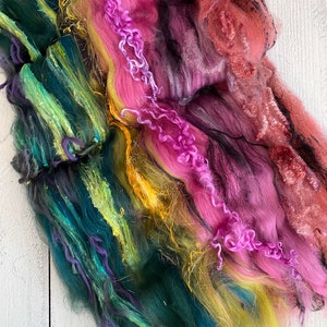 Fall Colors Art Batt,  Merino Batt,  Spinning Art Batt,  Art Yarn,  Spinning Wool,  Spinning,  Felting Fiber, Art Batt, Sari Silk, Weaving