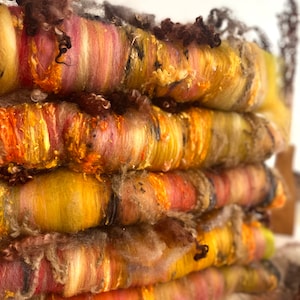 Fall Colors Merino Wool Art Batt: Silk & BFL Fiber, Spinning, Felting, Weaving