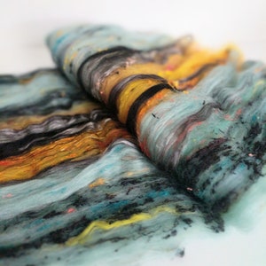 Fall Colors Merino Wool Art Batt: Sari Silk Fiber for Spinning, Felting, Weaving