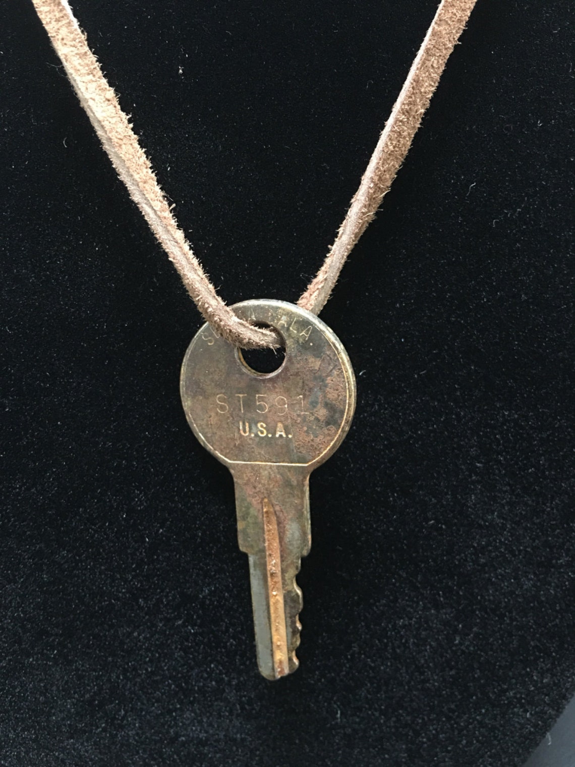 Vintage All Lock Co. Inc. Gas Tank Key Necklace With Brown Leather