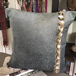 3 SET #leftburnout#velvetFabric# 18”x18” square #pillow cover in rich aqua color and #trimmed with a #floraltrim in goldset for all