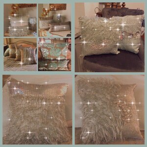 Designer #brocade#jacquard fabric in #light green#18”silver fringed#custom pillows  and one 12x24 IN STOCK