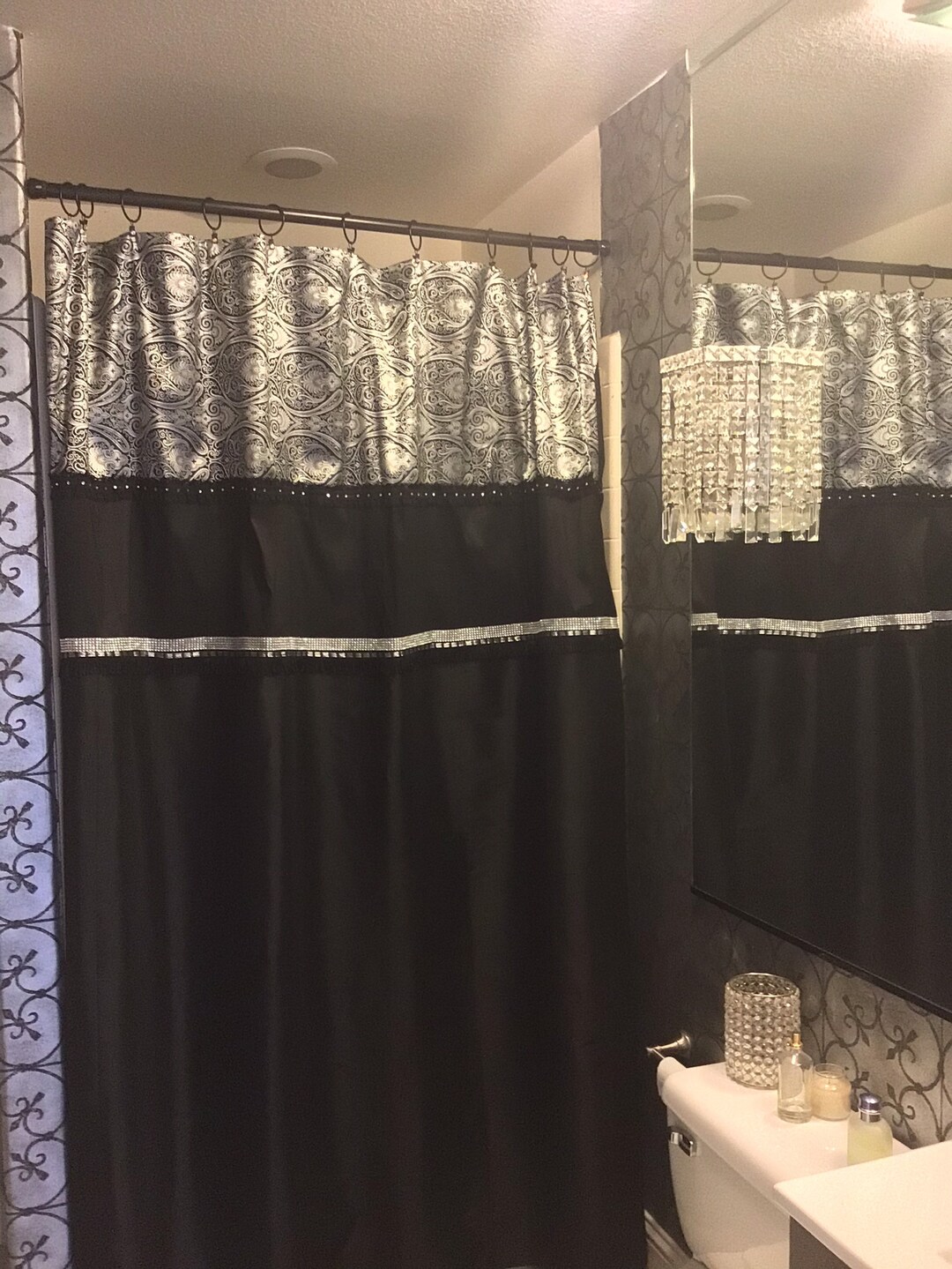 Elegant Custom Made to Order Shower Curtain Black Tafetta Fabric 2