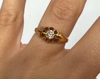 Anillo de compromiso victoriano de oro amarillo de 14k con diamantes, talla 7.25.