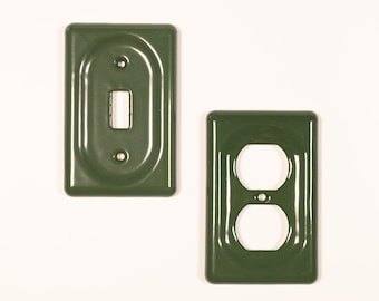 Placas para interruptores y tomacorrientes de cerámica estilo vintage en verde bosque - Art Déco, decoración moderna para el hogar