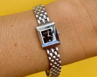 Vintage Gucci G-Frame Watch, Stainless Steel, Diamond Accent, Swiss Made