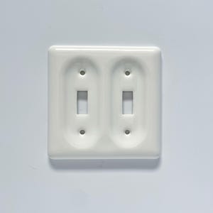 Ceramic White Double Toggle Switch Plate / Outlet Cover 5.5" H x 5.5" W