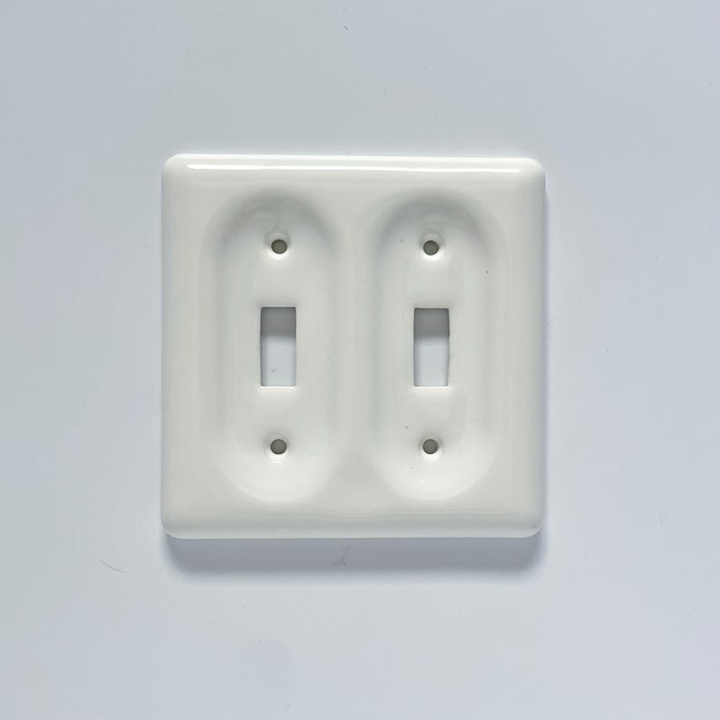 Ceramic White Double Toggle Switch Plate / Outlet Cover 5.5" H x 5.5" W