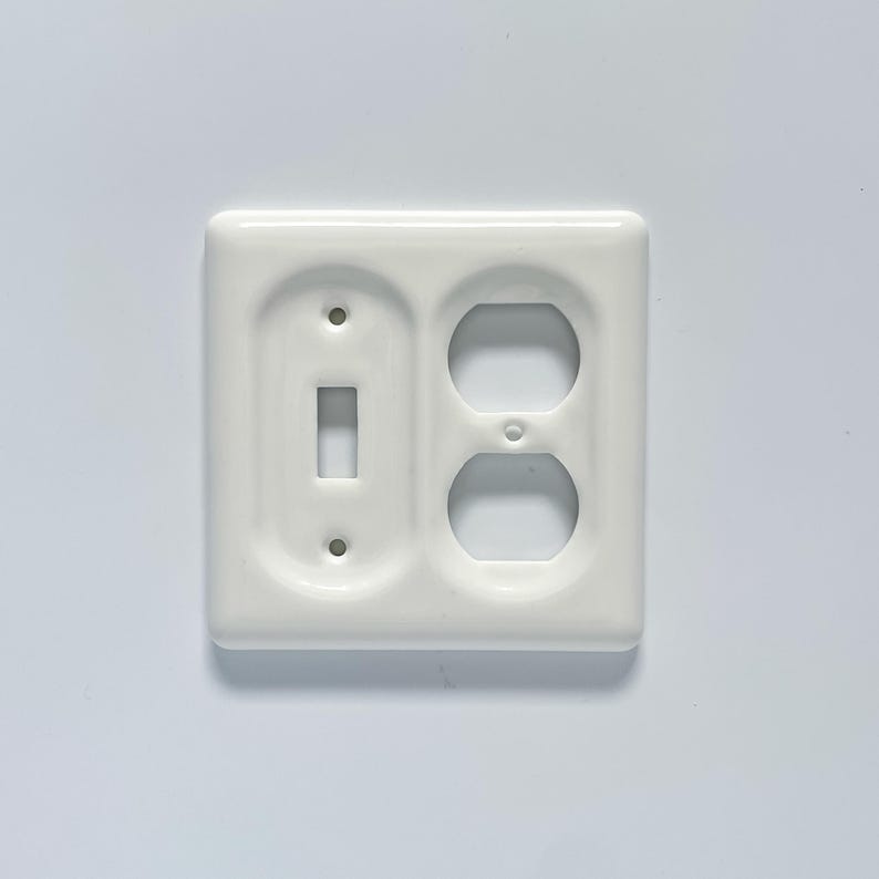 Ceramic White Toggle & Quad Switch Plate / Outlet Cover 5.5" H x 5.5" W