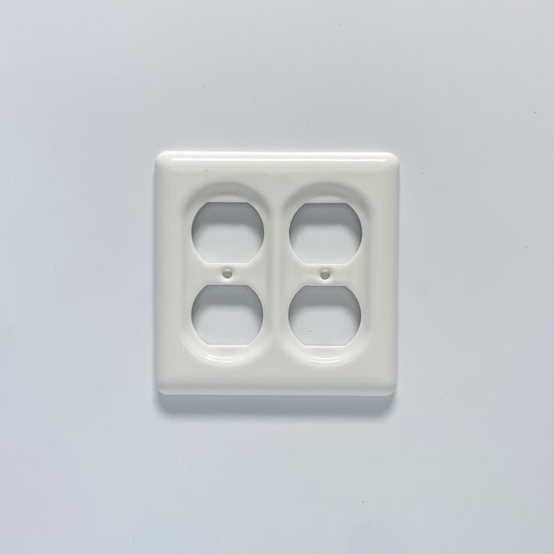 Ceramic White Double Duplex Switch Plate / Outlet Cover 5.5" H x 5.5" W
