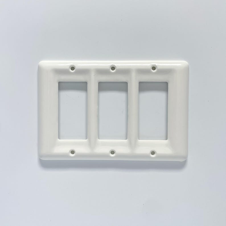 Ceramic White Triple Rocker Switch Plate / Outlet Cover 5.5" H x 8" W