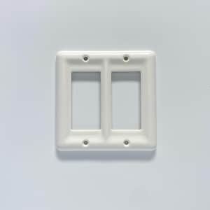Ceramic White Double Rocker Switch Plate / Outlet Cover 5.5" H x 5.5" W