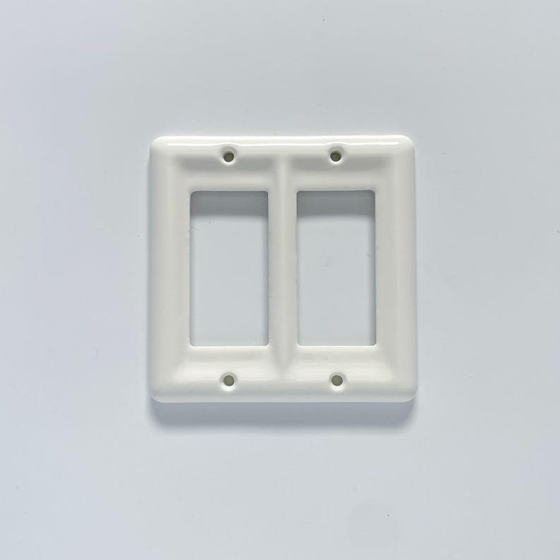 Ceramic White Double Rocker Switch Plate / Outlet Cover 5.5" H x 5.5" W