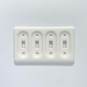 Ceramic White Quad Toggle Switch Plate / Outlet Cover 5.5" H x 9" W