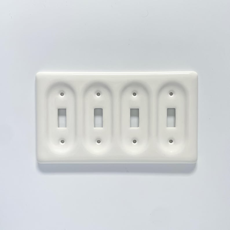 Ceramic White Quad Toggle Switch Plate / Outlet Cover 5.5" H x 9" W