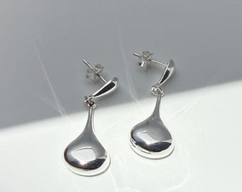 Vintage 1970's Sterling Silver Puffy Teardrop Earrings, 1.25"