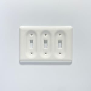 Ceramic White Triple Toggle Switch Plate / Outlet Cover 5.5" H x 7.75" W