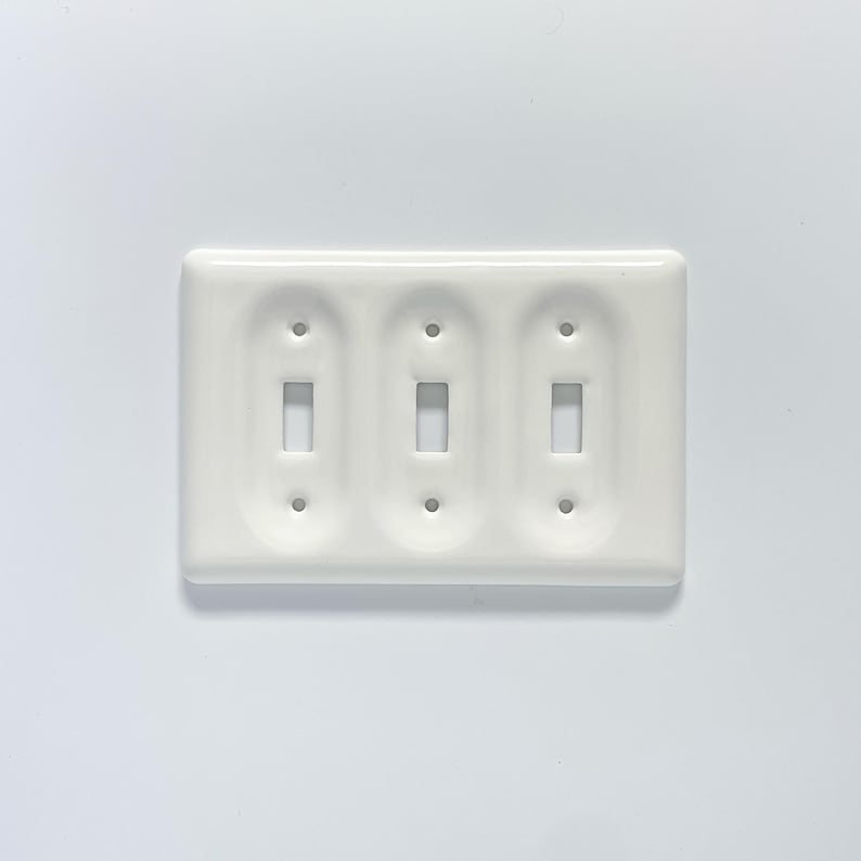 Ceramic White Triple Toggle Switch Plate / Outlet Cover 5.5" H x 7.75" W