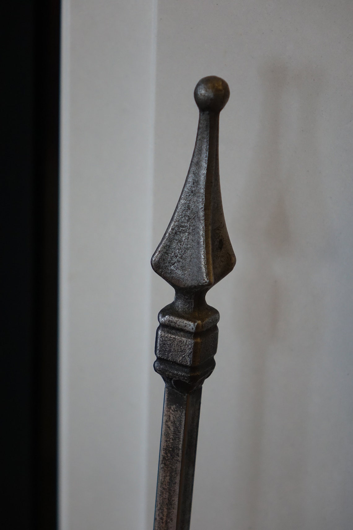 Handmade Wrought Iron Fireside Poker and Stand Black Raw Steel Fireside