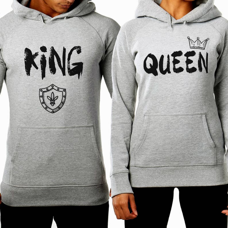 King Queen Hoodies King And Queen Sweaters Matching Couple Etsy