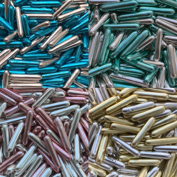 Metallic Rod Sprinkles - Macaroni Rods Mixes | Gold, Silver, Pink, Blue and Green. Cake decorating, cupcake sprinkle mix